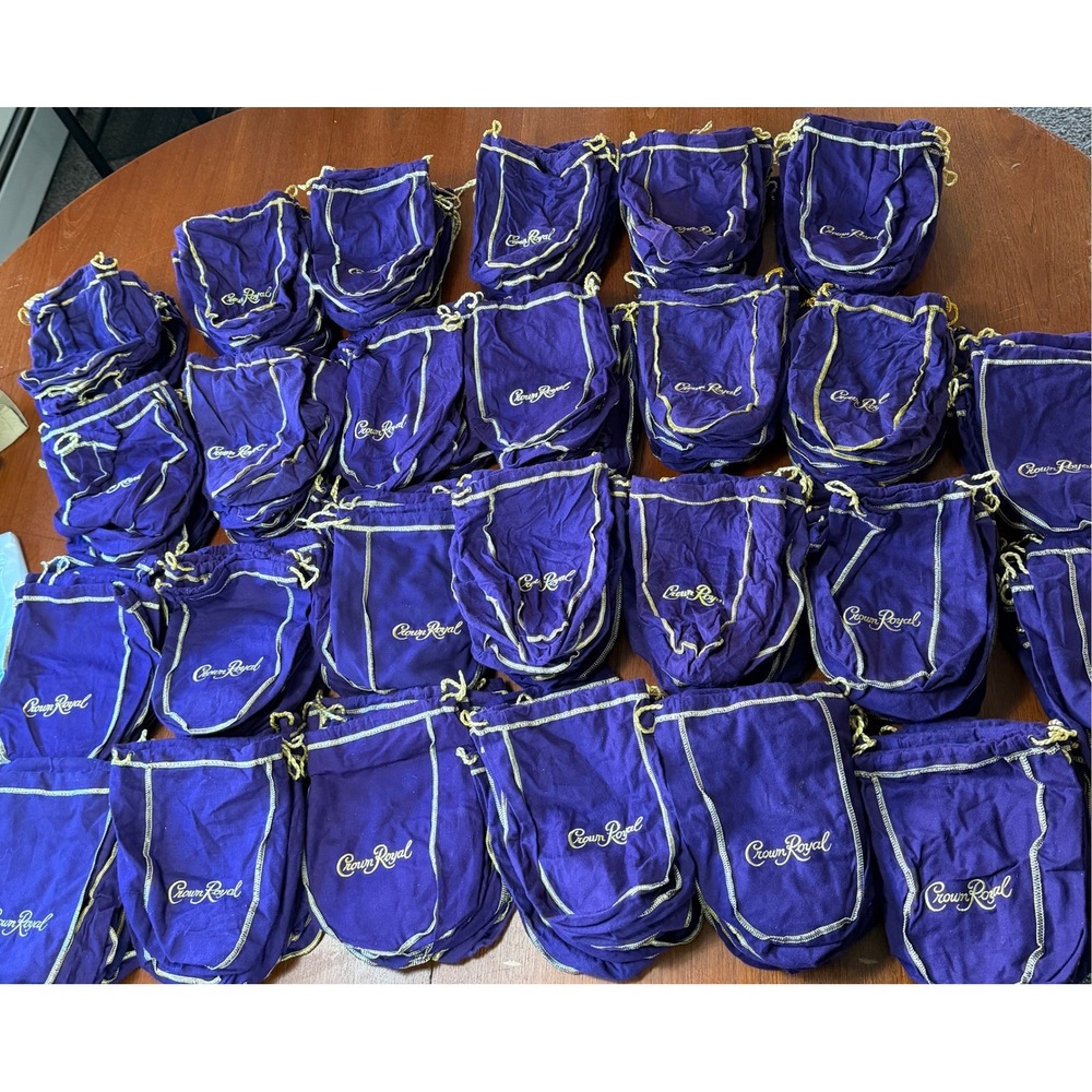 Lot of 130 Crown Royal Purple Bags Gold Embroidery Drawstring Pouch Barware